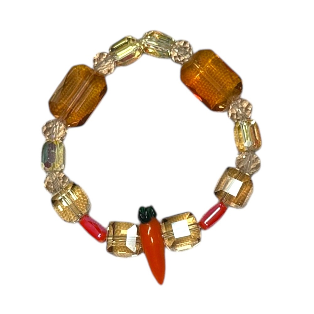 Elegant carrot Beaded Bracelet with Orange and Gold Accents